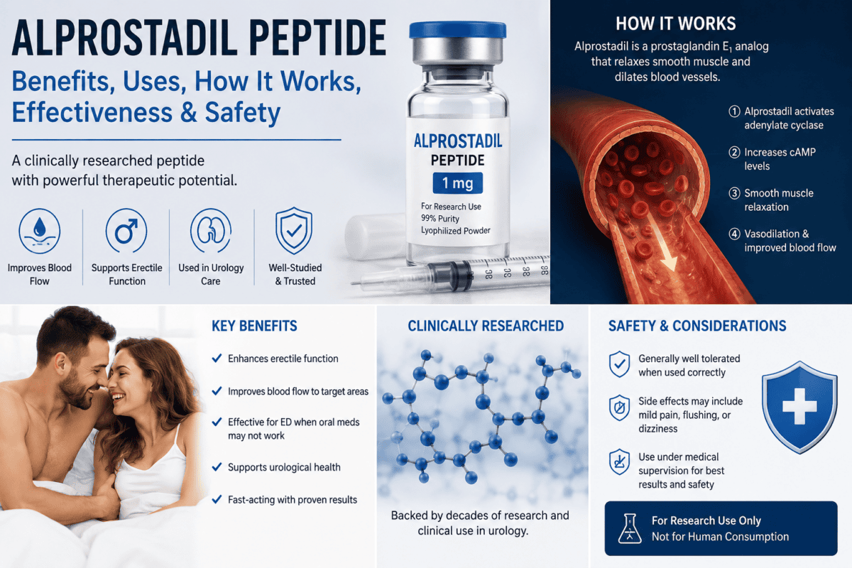 The Powerful Truth About Alprostadil Peptide Benefits: Uses, How It Works, Effectiveness & Safety Alprostadil Peptide Benefits